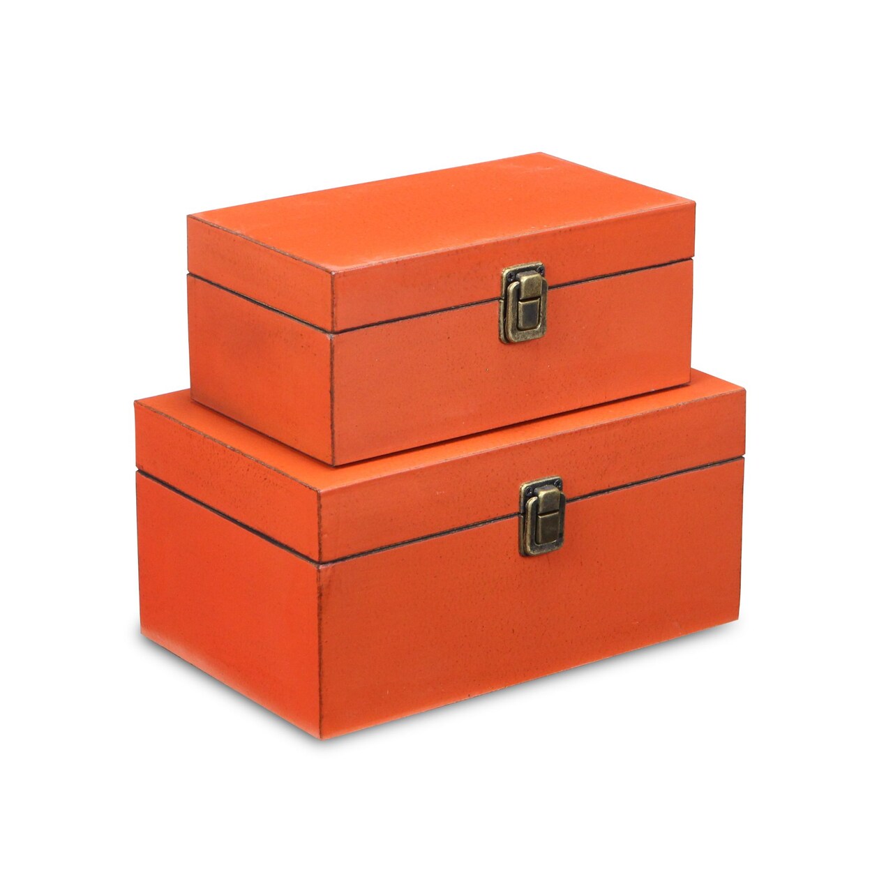 Contemporary Home Living Set of 2 Orange and Gold Distressed Storage Boxes 10.25&#x22;